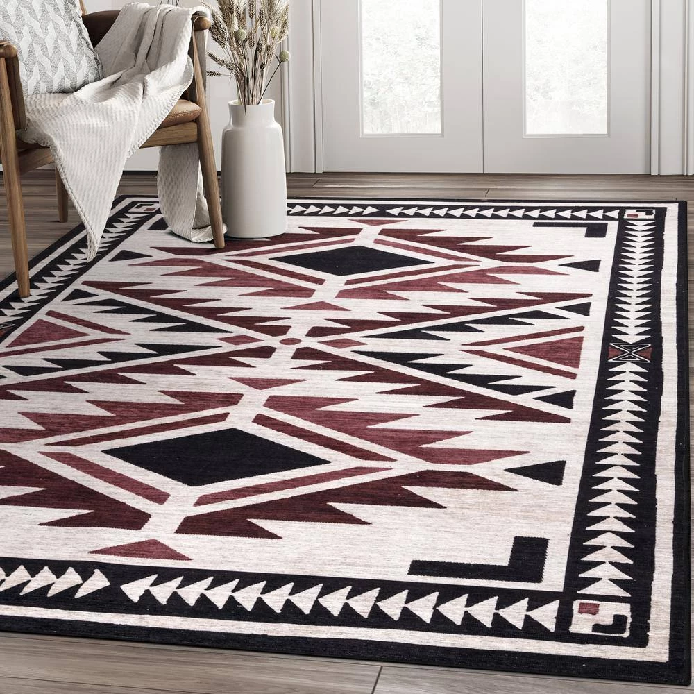 Abani Rugs Molana MOL110A Southwestern Beige Charcoal Red 7 ft. 9 in. x 10 ft. 2 in. Area Rug 8 Abani Rugs Molana MOL110A Southwestern Beige Charcoal Red 7 ft. 9 in. x 10 ft. 2 in. Area Rug - Image 6