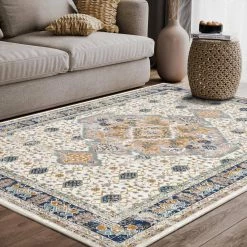 Porto Beige 5 ft. 3 ft. x 7 ft. 6 in. Oriental Polypropylene Area Rug by Abani -Abani Sales beige abani area rugs prt150a 5 31 1000