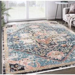 Azure Blue 6 ft. x 9 ft. Oriental Polyester Area Rug by Abani 13 Azure Blue 6 ft. x 9 ft. Oriental Polyester Area Rug by Abani -Abani Sales blue abani area rugs azr100a 6 31 1000