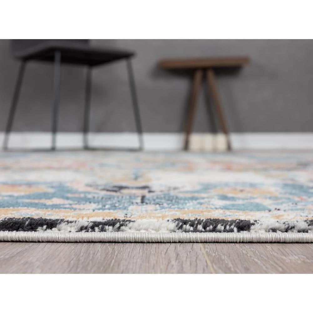 Azure Blue 6 ft. x 9 ft. Oriental Polyester Area Rug by Abani 7 Azure Blue 6 ft. x 9 ft. Oriental Polyester Area Rug by Abani - Image 5