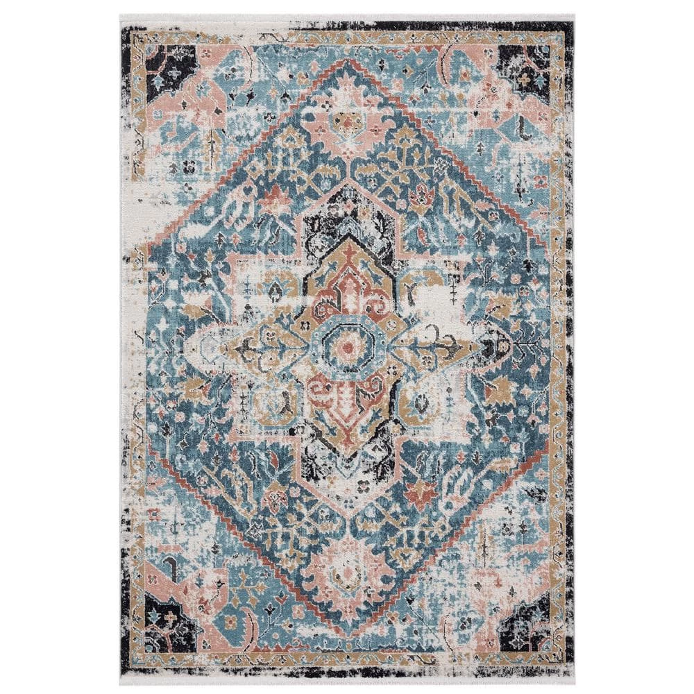 Azure Blue 6 ft. x 9 ft. Oriental Polyester Area Rug by Abani 3 Azure Blue 6 ft. x 9 ft. Oriental Polyester Area Rug by Abani