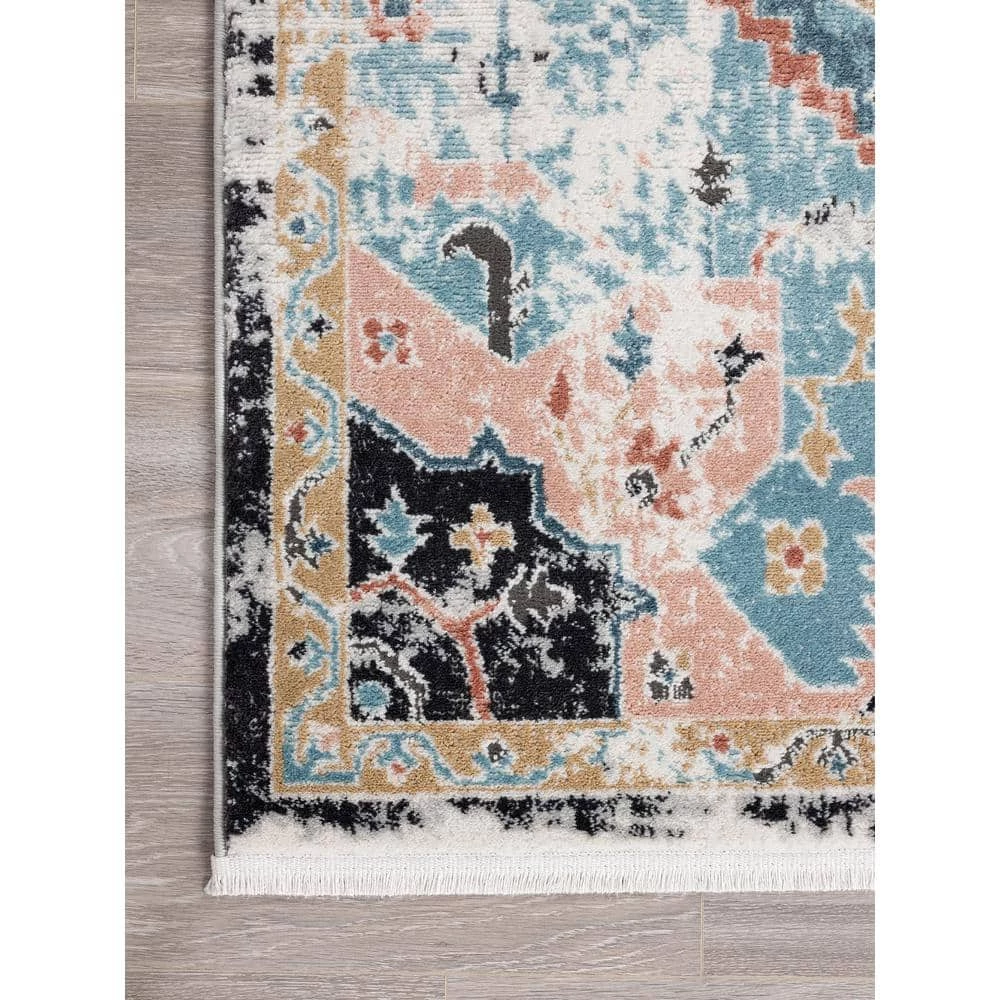 Azure Blue 6 ft. x 9 ft. Oriental Polyester Area Rug by Abani 4 Azure Blue 6 ft. x 9 ft. Oriental Polyester Area Rug by Abani - Image 2