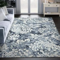 Cruz Blue 5.3 ft. x 7.6 ft. Floral Polypropylene Area Rug by Abani -Abani Sales blue abani area rugs cru140a 5 31 1000
