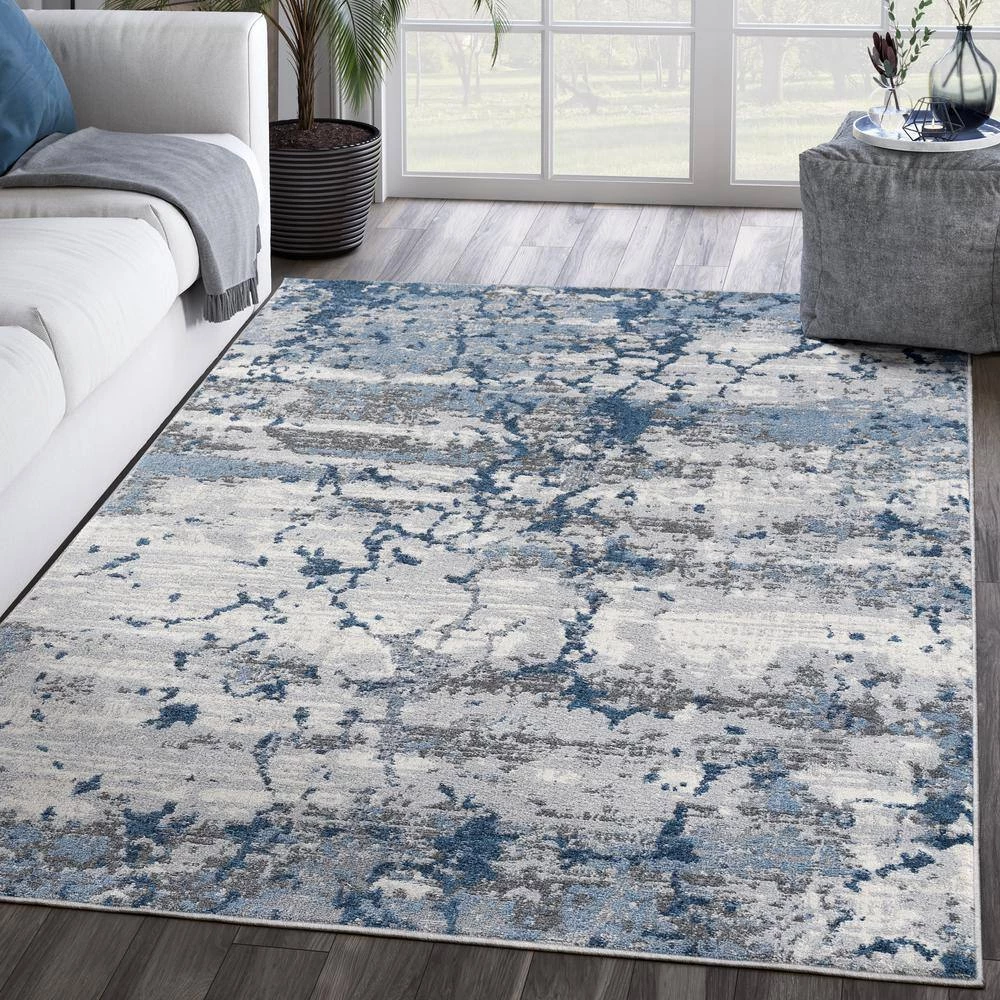 Abani Rugs MIST MIS100A Abstract Concrete Wall Blue 5 ft. 3 in. x 7 ft. 6 in. Area Rug 10 Abani Rugs MIST MIS100A Abstract Concrete Wall Blue 5 ft. 3 in. x 7 ft. 6 in. Area Rug - Image 8