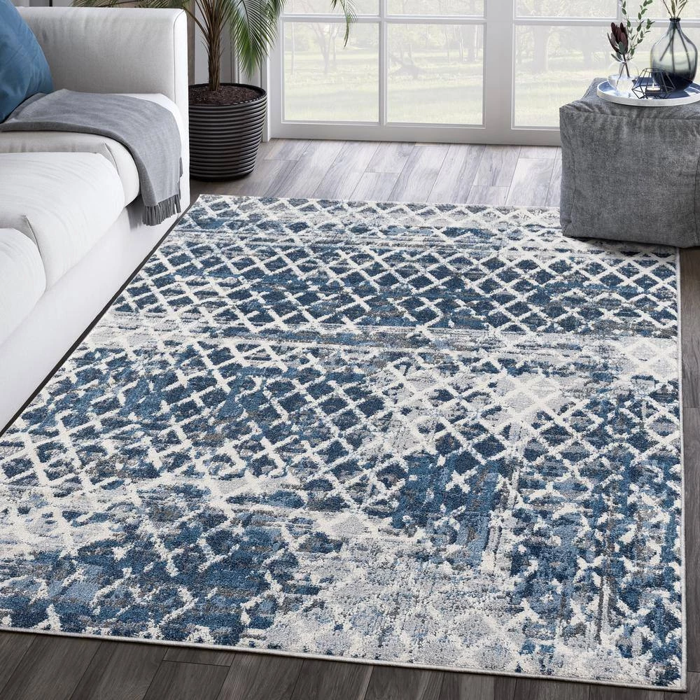 Abani Rugs MIST MIS110A Mesh Blue 7 ft. 9 in. x 10 ft. 2 in. Area Rug 10 Abani Rugs MIST MIS110A Mesh Blue 7 ft. 9 in. x 10 ft. 2 in. Area Rug - Image 8