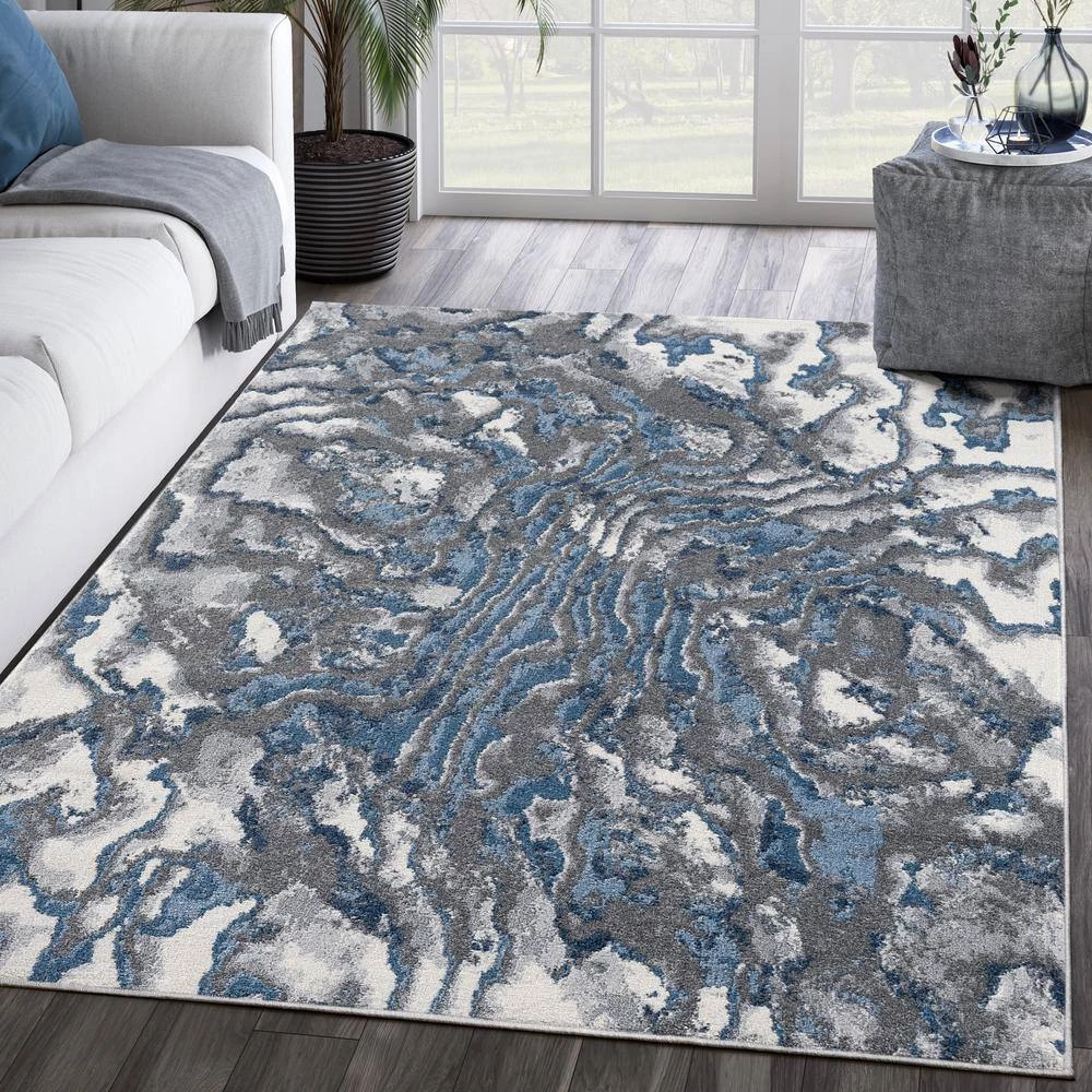 Abani Rugs MIST MIS120A Abstract Blue 5 ft. 3 in. x 7 ft. 6 in. Area Rug 10 Abani Rugs MIST MIS120A Abstract Blue 5 ft. 3 in. x 7 ft. 6 in. Area Rug - Image 8