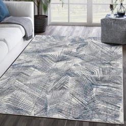 Abani Rugs MIST MIS130A Leaves Blue 5 ft. 3 in. x 7 ft. 6 in. Area Rug -Abani Sales blue abani area rugs mis130a 5 31 1000