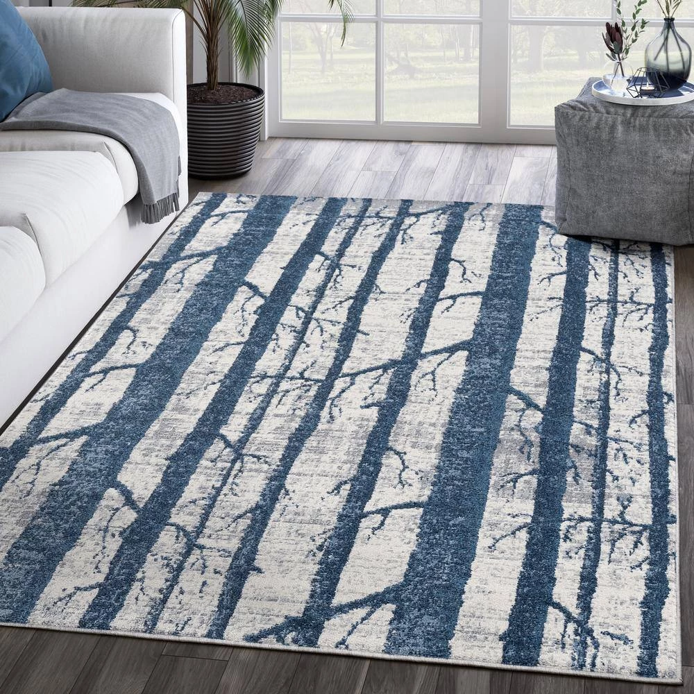 Abani Rugs MIST MIS140A Blue 5 ft. 3 in. x 7 ft. 6 in. Trees Area Rug 10 Abani Rugs MIST MIS140A Blue 5 ft. 3 in. x 7 ft. 6 in. Trees Area Rug - Image 8