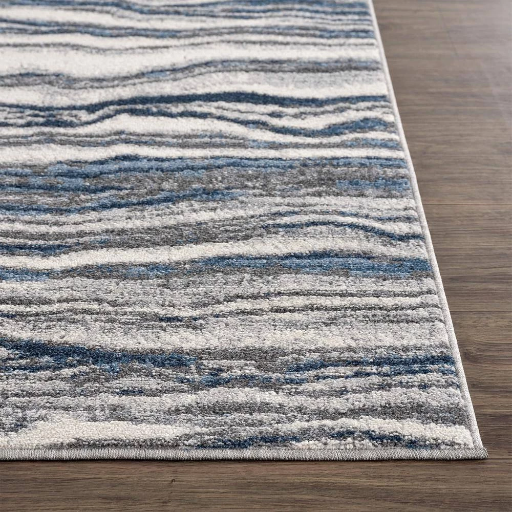 Abani Rugs MIST MIS150A Lined Blue 4 ft. x 6 ft. Modern Area Rug 6 Abani Rugs MIST MIS150A Lined Blue 4 ft. x 6 ft. Modern Area Rug - Image 4