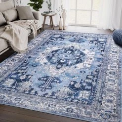 Abani Rugs Molana MOL130A Blue 5 ft. 3 in. x 7 ft. 6 in. Medallion Area Rug -Abani Sales blue abani area rugs mol130a 5 31 1000