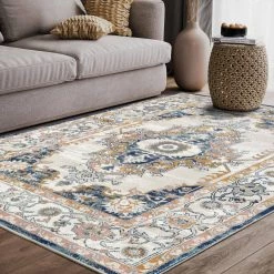 Porto Blue 5 ft. 3 ft. x 7 ft. 6 in. Oriental Polypropylene Area Rug by Abani -Abani Sales blue abani area rugs prt180a 5 31 1000