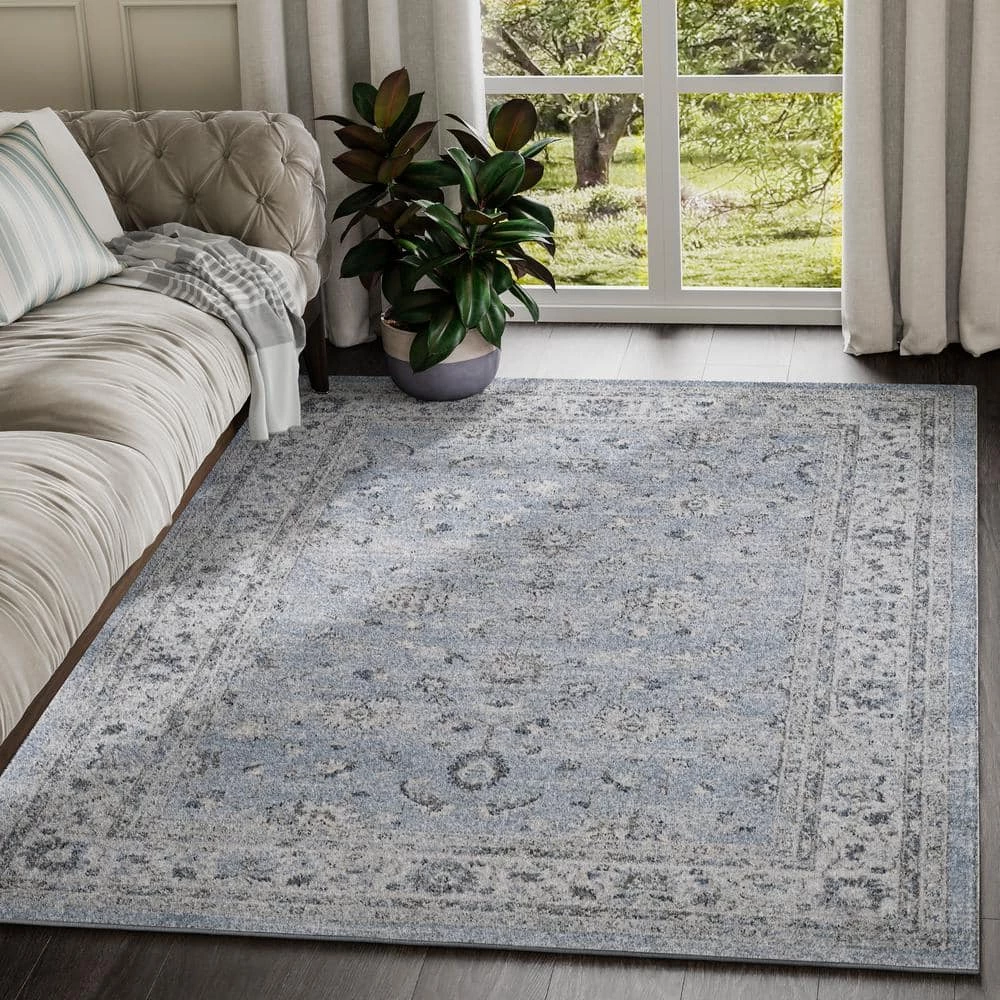 Troy Blue 7 ft. 9 in. x 10 ft. 2 in. Oriental Polypropylene Area Rug by Abani 8 Troy Blue 7 ft. 9 in. x 10 ft. 2 in. Oriental Polypropylene Area Rug by Abani - Image 6