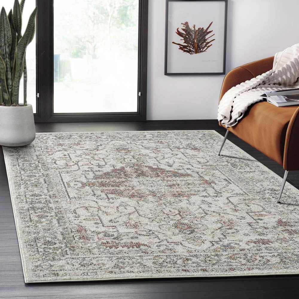 Milas Cream 5 ft. 3 ft. x 7 ft. 6 in. Oriental Polypropylene Area Rug by Abani 11 Milas Cream 5 ft. 3 ft. x 7 ft. 6 in. Oriental Polypropylene Area Rug by Abani - Image 9