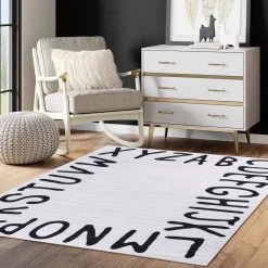 Abani Rugs Parker PAR100A Alphabet Cream and White 5 ft. 3 in. x 7 ft. 6 in. Area Rug 13 Abani Rugs Parker PAR100A Alphabet Cream and White 5 ft. 3 in. x 7 ft. 6 in. Area Rug -Abani Sales cream abani area rugs par100a 5 31 1000