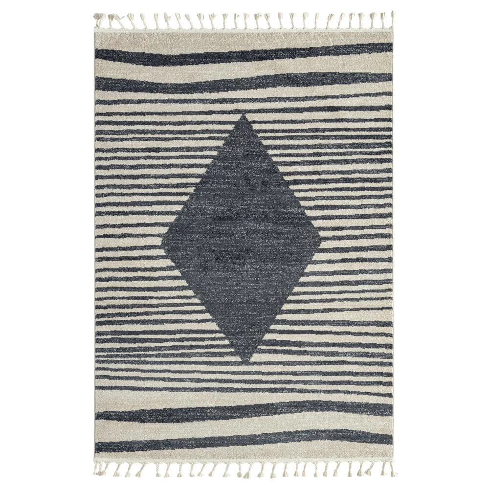 Tulum Cream 5.3 ft. x 7.6 ft. Striped Polypropylene Area Rug by Abani 3 Tulum Cream 5.3 ft. x 7.6 ft. Striped Polypropylene Area Rug by Abani