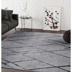 Boston Grey 5.3 ft. x 7.6 ft. Shag Polyester Area Rug by Abani -Abani Sales grey abani area rugs bos110a 5 31 1000