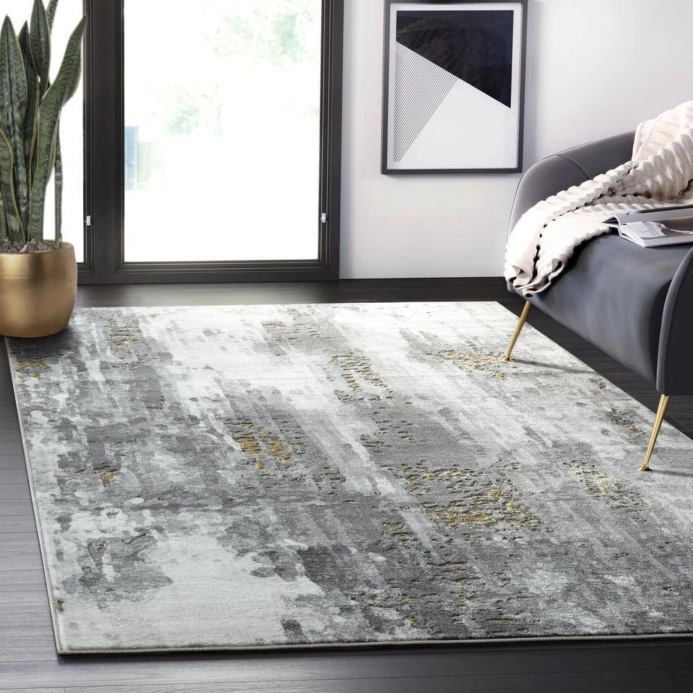 Luna Grey 5.3 ft. x 7.6 ft. Abstract Polyester Area Rug by Abani 9 Luna Grey 5.3 ft. x 7.6 ft. Abstract Polyester Area Rug by Abani - Image 7