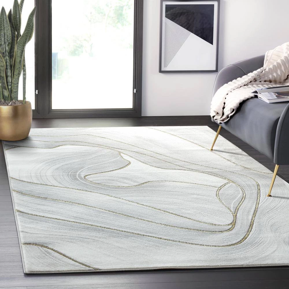 Luna Grey 4 ft. x 6 ft. Abstract Polyester Area Rug by Abani 9 Luna Grey 4 ft. x 6 ft. Abstract Polyester Area Rug by Abani - Image 7