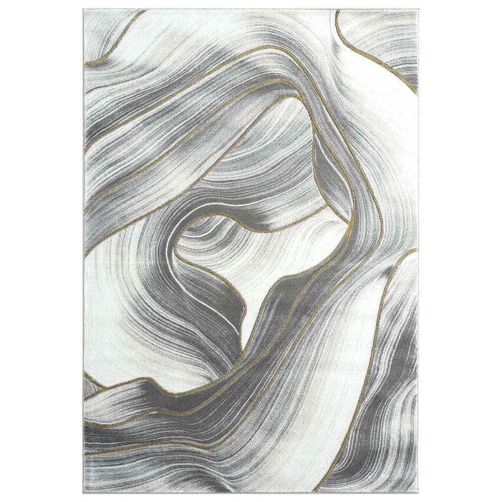 Luna Grey 4 ft. x 6 ft. Abstract Polyester Area Rug by Abani 3 Luna Grey 4 ft. x 6 ft. Abstract Polyester Area Rug by Abani