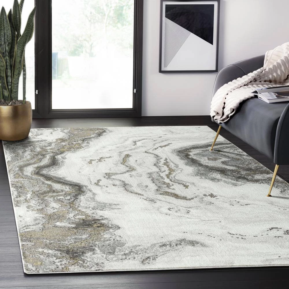 Luna Grey 4 ft. x 6 ft. Distressed Polyester Area Rug by Abani 10 Luna Grey 4 ft. x 6 ft. Distressed Polyester Area Rug by Abani - Image 8