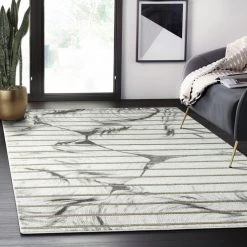 Luna Grey 5 ft. 3 in. x 7 ft. 6 in. Striped Polyester Area Rug by Abani -Abani Sales grey abani area rugs lun290a 5 31 1000