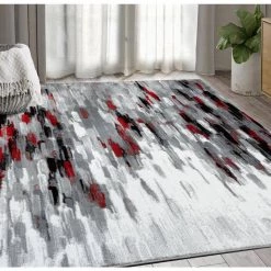 Porto Grey/Red 6 ft. x 9 ft. Abstract Polypropylene Area Rug by Abani -Abani Sales grey red abani area rugs prt140e 6 31 1000