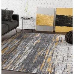 Laguna Grey/Yellow 7 ft. 9 in. x 10 ft. 2 in. Abstract Polypropylene Area Rug by Abani -Abani Sales grey yellow abani area rugs lag110b 8 31 1000