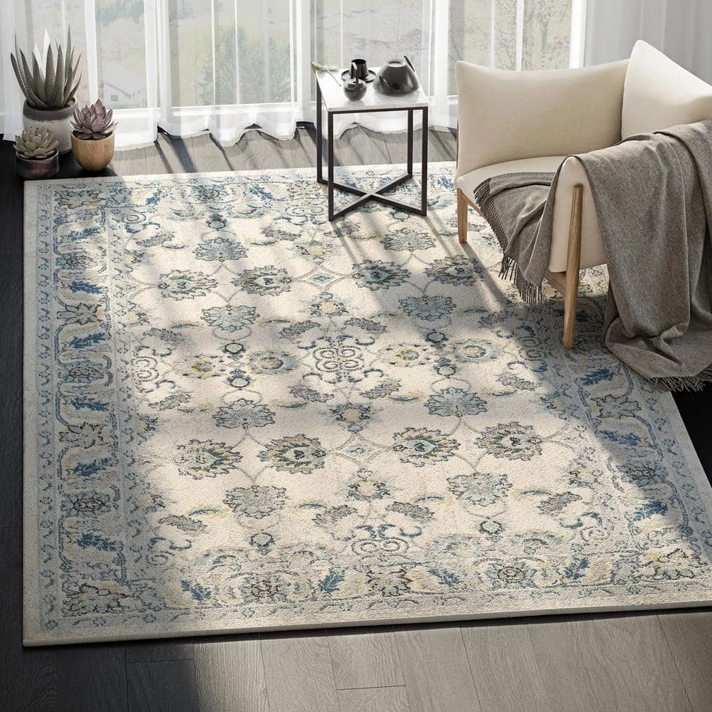 Lennox Ivory 5.3 ft. x 7.6 ft. Oriental Polypropylene Area Rug by Abani 8 Lennox Ivory 5.3 ft. x 7.6 ft. Oriental Polypropylene Area Rug by Abani - Image 6