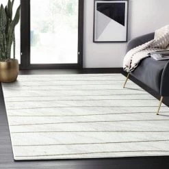 Luna Ivory 6 ft. x 9 ft. Striped Polyester Area Rug by Abani -Abani Sales ivory abani area rugs lun300a 6 31 1000