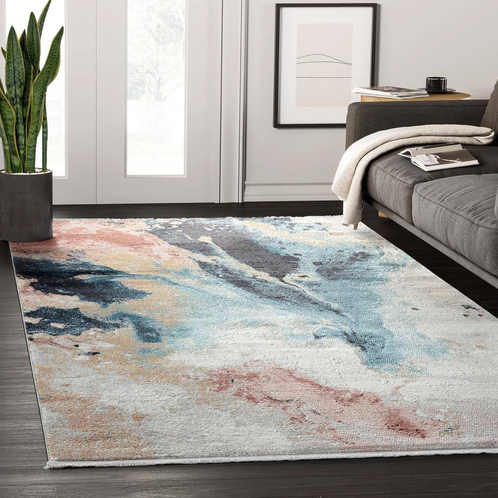 Azure Multi 5 ft. 3 in. x 7 ft. 6 in. Abstract Polyester Area Rug by Abani 9 Azure Multi 5 ft. 3 in. x 7 ft. 6 in. Abstract Polyester Area Rug by Abani - Image 7