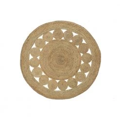 Jute Natural 6 ft. Round Abstract Jute Area Rug by Abani