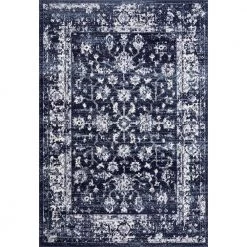 Troy Navy 5 ft. 3 ft. x 7 ft. 6 in. Oriental Polypropylene Area Rug by Abani