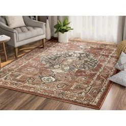 Mesa Orange 4 ft. x 6 ft. Distressed Polypropylene Area Rug by Abani -Abani Sales orange abani area rugs mes120a 4 31 1000