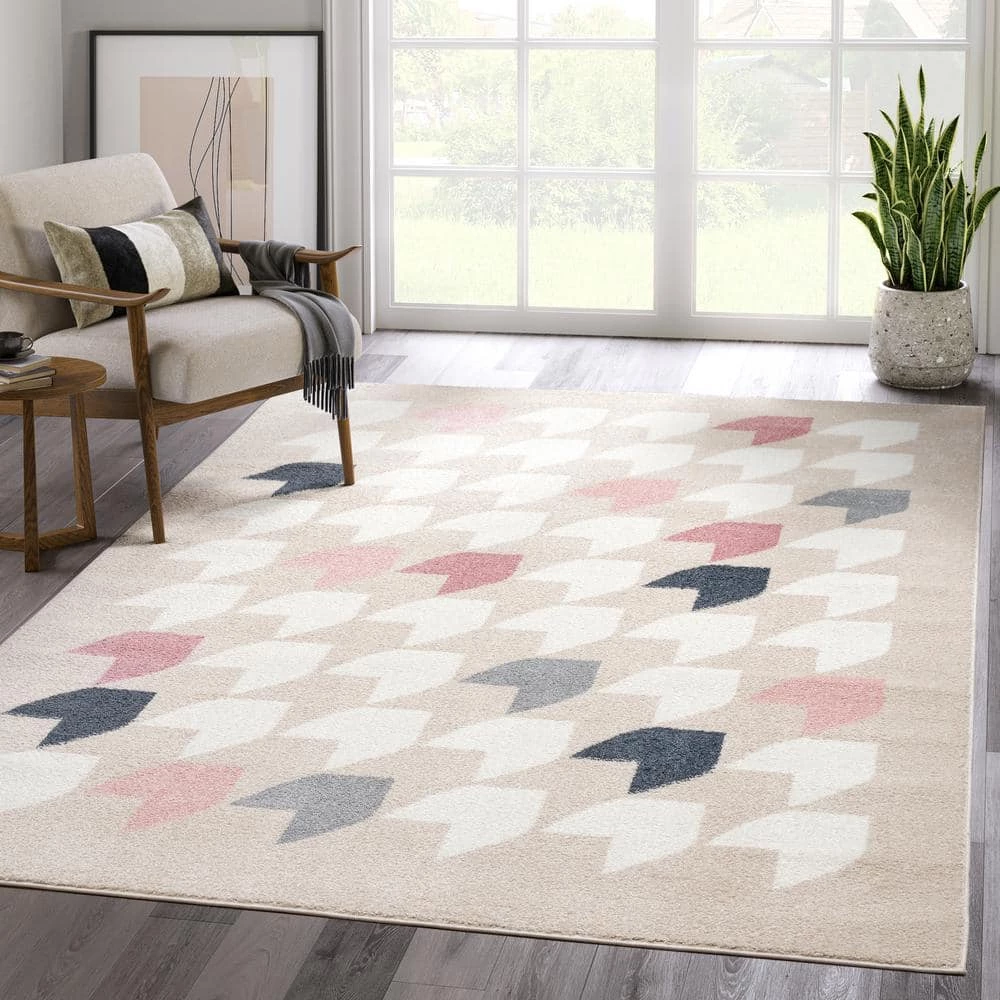 Abani Rugs Deco DEC160A Beige Pink 4 ft. x 6 ft. Houndstooth Area Rug 10 Abani Rugs Deco DEC160A Beige Pink 4 ft. x 6 ft. Houndstooth Area Rug - Image 8