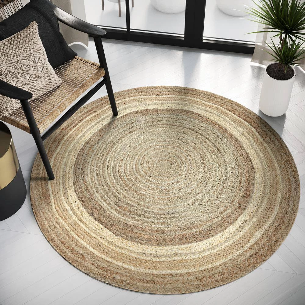 Jute White 6 ft. Round Abstract Jute Area Rug by Abani 7 Jute White 6 ft. Round Abstract Jute Area Rug by Abani - Image 5